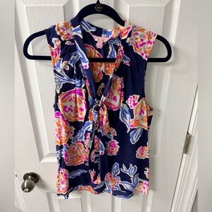 Lilly Pulitzer Floral Sleeveless Blouse - Navy and Pink